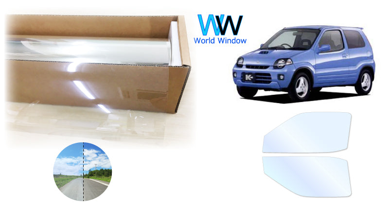 オーロラフィルム (アイスブルー91) 遮熱フィルム 透過率90.5%  スズキ kei 3ドア (HN11S/HN21S)  カット済みカーフィルム フロントドアセット オーロラタイプ ゴーストタイプ ホログラフィック