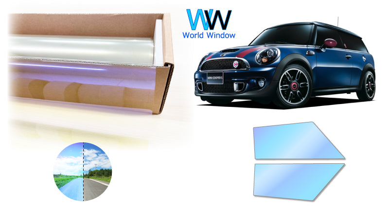 遮熱機能付 オーロラフィルム(ゴーストタイプ) 透過率81%  MINI (ミニ)  クラブマン (R55 ML16/MM16/MMJCW/ZG16/ZF16/MHJCW) カット済みカーフィルム フロントドアセット オーロラタイプ ゴーストタイプ(発色仕様) 断熱フィルム