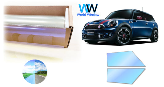 遮熱機能付 オーロラフィルム(ゴーストタイプ) 透過率81%  MINI (ミニ)  クラブマン (R55 ML16/MM16/MMJCW/ZG16/ZF16/MHJCW) カット済みカーフィルム フロントドアセット オーロラタイプ ゴーストタイプ(発色仕様) 断熱フィルム