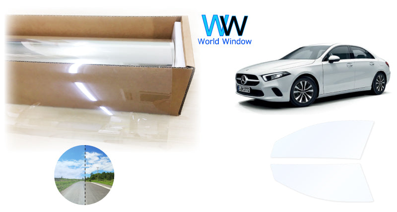 オーロラフィルム (アイスブルー91) 遮熱フィルム 透過率90.5% メルセデス Aクラス セダン (V177) カット済みカーフィルム フロントドアセット オーロラタイプ ゴーストタイプ ホログラフィック