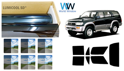 高品質 国産 原着ハードコートフィルム (IKCS ルミクール) トヨタ ハイラックスサーフ (180系) カット済みカーフィルム リアセット スモークフィルム 車検対応