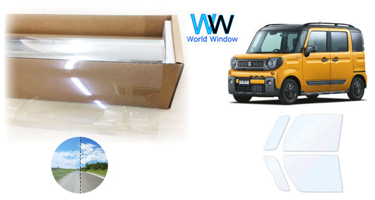 オーロラフィルム (ゴースト2ネオ89) 遮熱フィルム 透過率88.5% スズキ スペーシアギア MK53S カット済みカーフィルム フロントドアセット オーロラタイプ ゴーストタイプ ホログラフィック