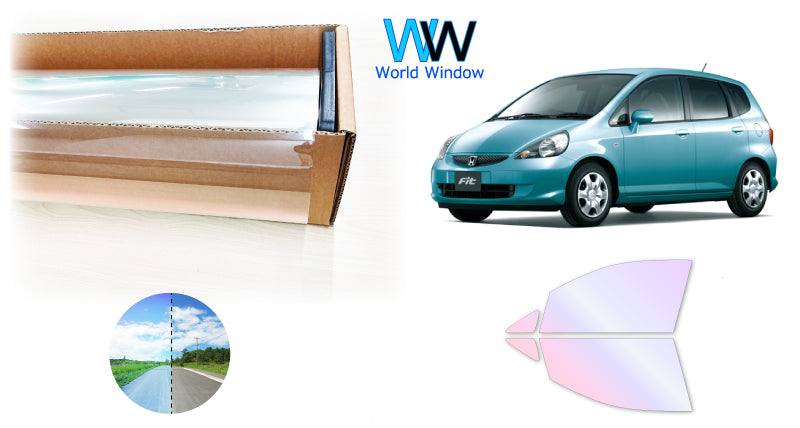 オーロラフィルム (グロウゴースト91) 遮熱フィルム 透過率90% ホンダ フィット (GD1/GD2/GD3/GD4) カット済みカーフィルム フロントドアセット オーロラタイプ ゴーストタイプ ホログラフィック カメレオンフィルム