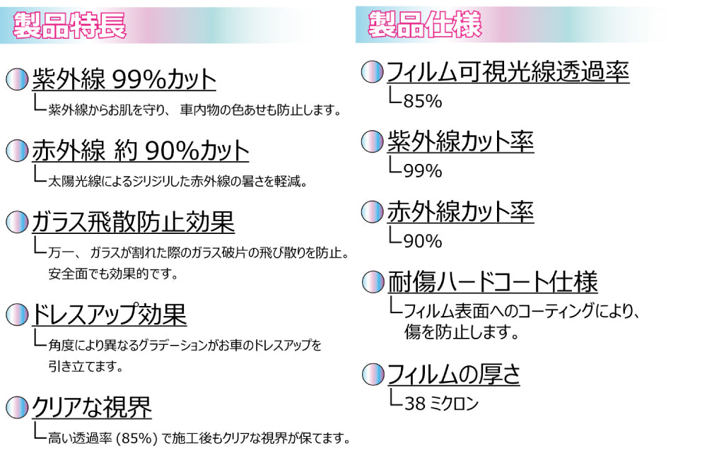 遮熱機能付 オーロラフィルム(サイレントタイプ) 透過率85％ トヨタ ノア (NOAH) (80系 ZRR80G/ZRR80W/ZWR80G/ZRR85G/ZRR85W) カット済みカーフィルム フロントドアセット オーロラタイプ ゴーストタイプ ホログラフィック